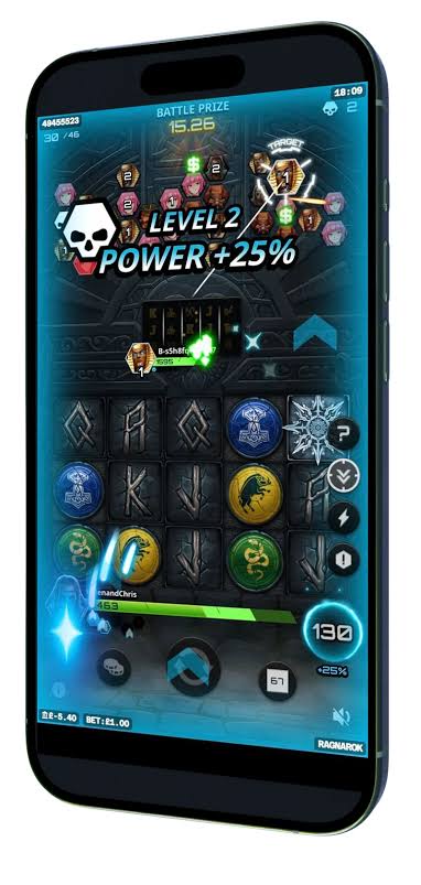 Ragnarok mobile game displayed on a phone, with a level-up message and blue visual effects.