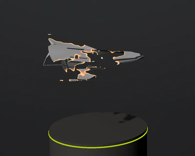 Spaceship burning away with glowing edges.